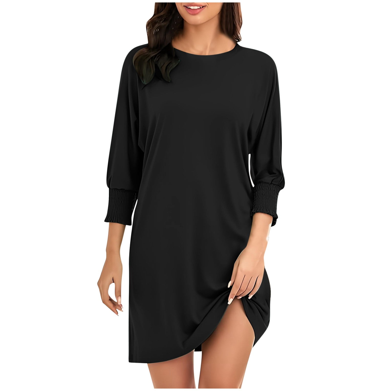 Casual Dresses For Womens Solid Color Loose Fit Eighth Sleeve Straight