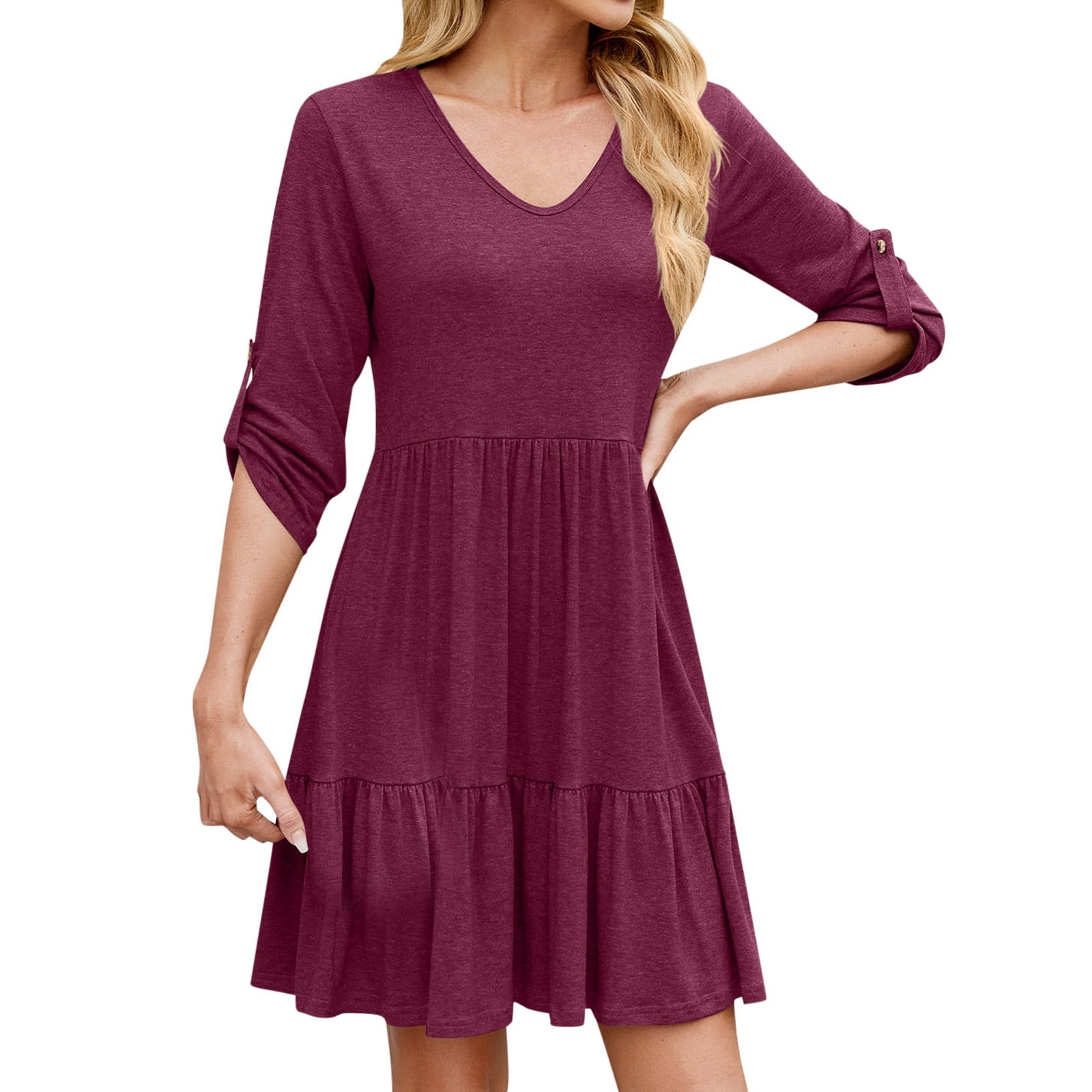 Casual Dresses For Womens Solid Color Spring Summer Loose Fit V Neck