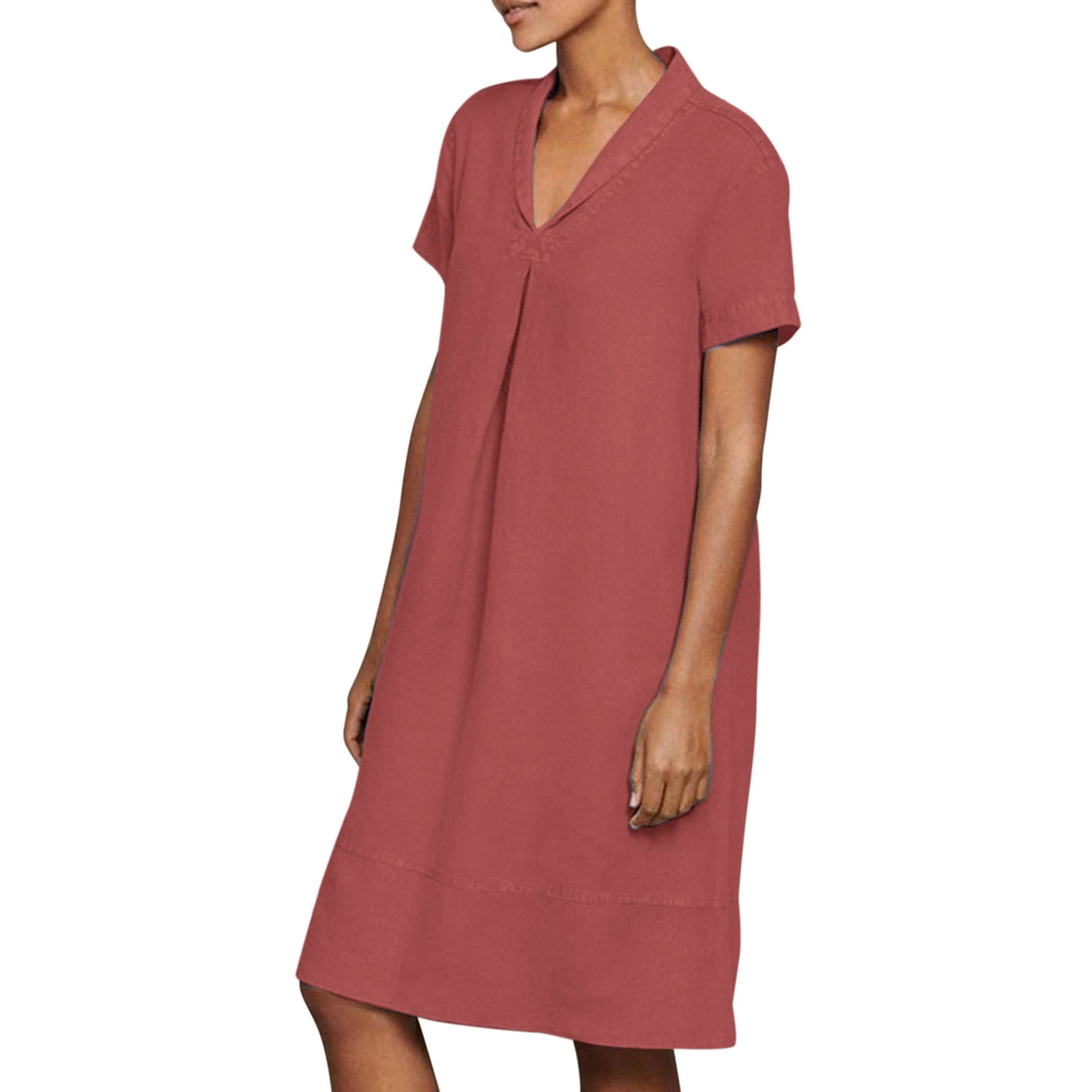 Casual Dresses For Womens Solid Color V Neck Short Sleeve Midi Mini