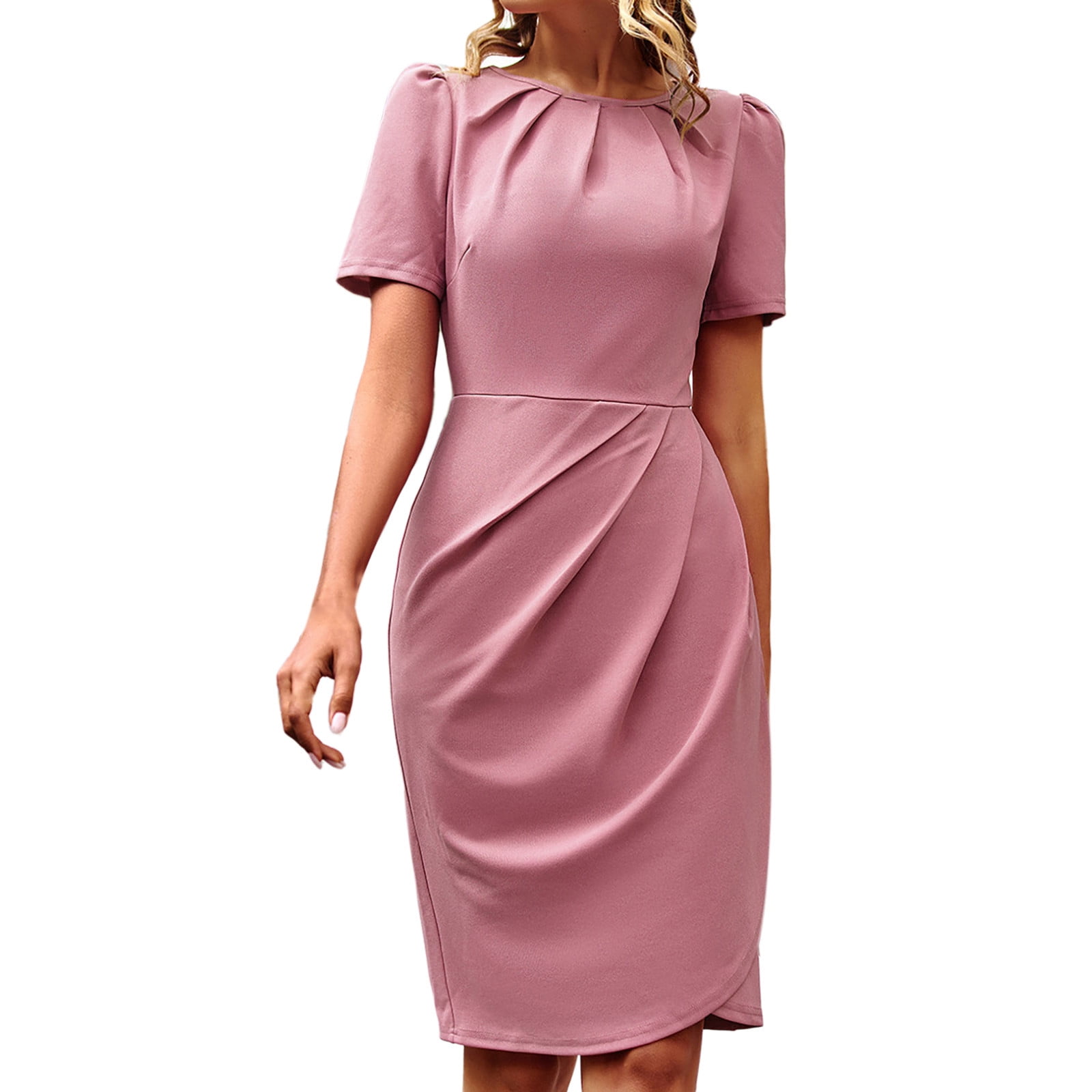 Casual Dresses For Womens Spring Summer Solid Color Crew Neck Short