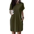 thumbnail image 1 of Casual Dresses For Womens Summer Solid Color Crew Neck Short Sleeve Pockets Loose Casual Shirt Dress Streetwear, 1 of 7