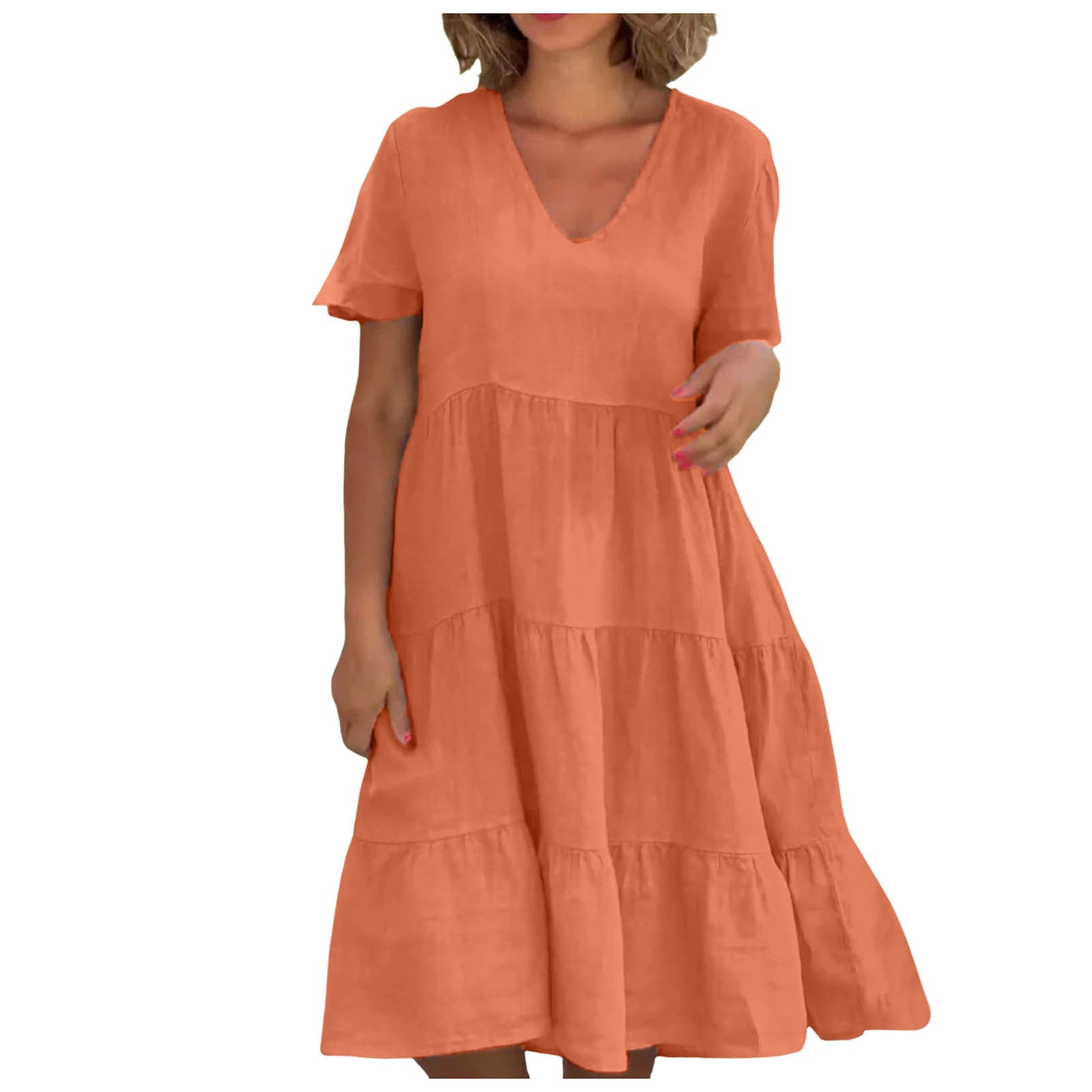 Casual Dresses For Womens Summer V Neck Solid Color Short Woman Dress Women Clothing