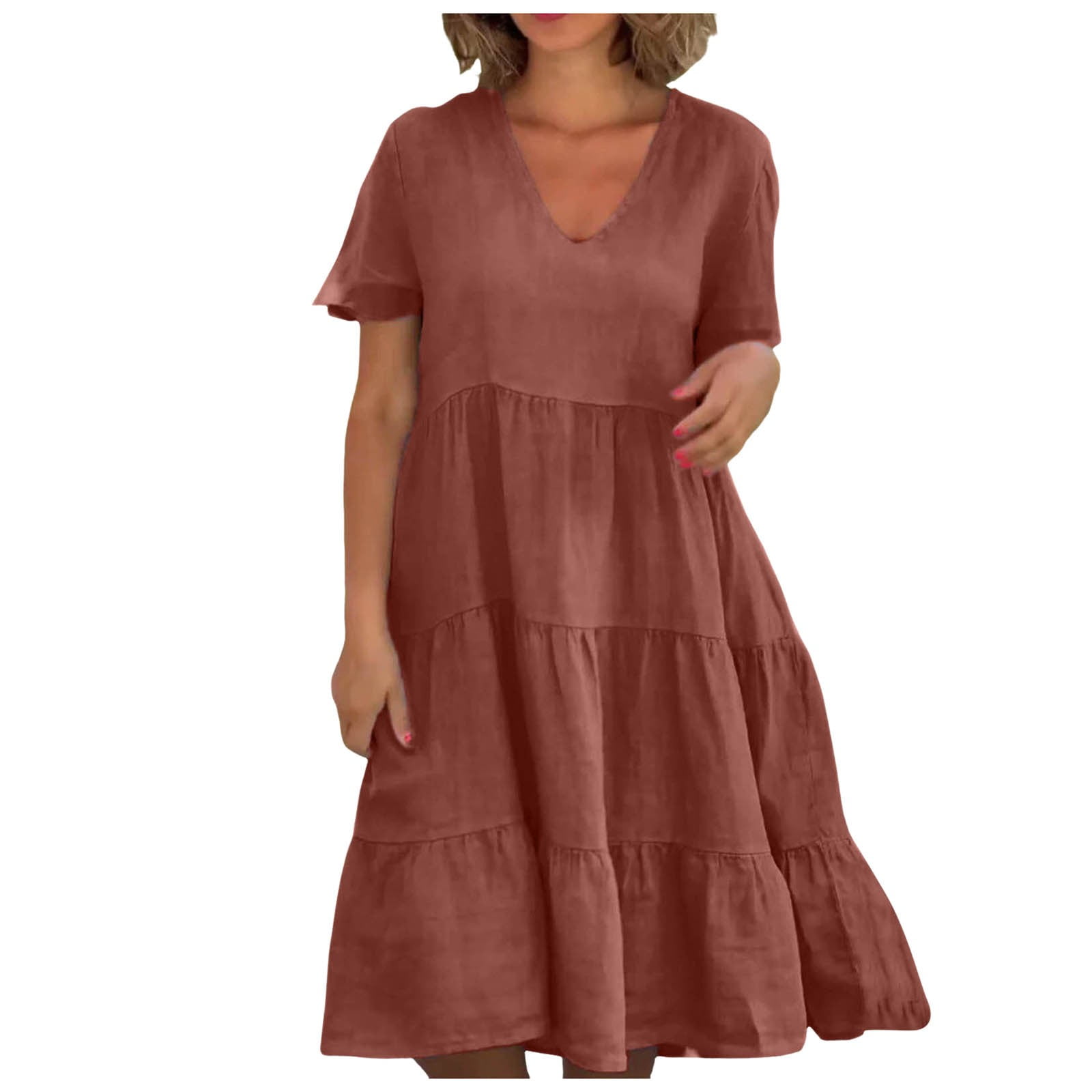 Casual Dresses For Womens Summer V Neck Solid Color Short Woman Dress Women Clothing