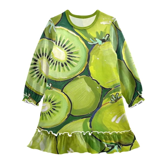 Casual Dresses Nightgowns Velvet Pleated design One-Piece Nightdress for Indoor Outdoor Daily Green Kiwi Fruit 3-10T