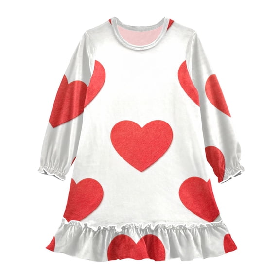 Casual Dresses Nightgowns Velvet Pleated design One-Piece Nightdress for Indoor Outdoor Daily Red-heart 3-10T