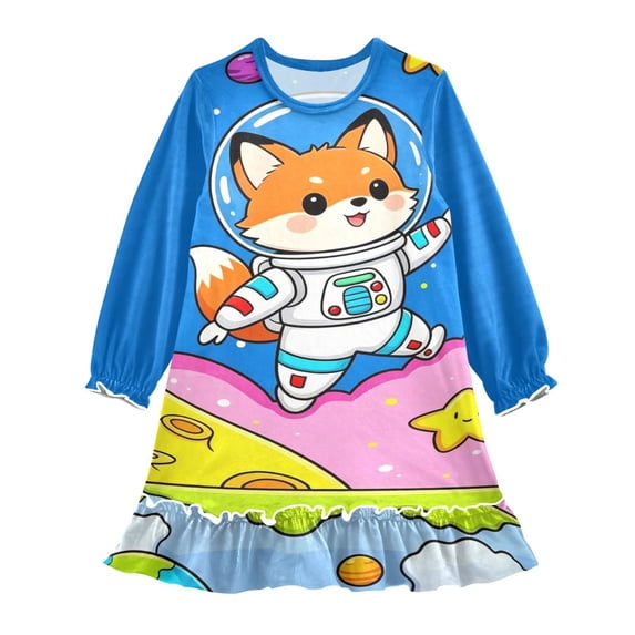Casual Dresses Nightgowns Velvet Pleated design One-Piece Nightdress for Indoor Outdoor Daily Space Fox 3-10T