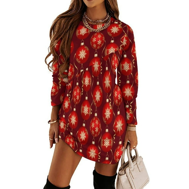 Casual Dresses for Women Christmas Red Balls Long Sleeve Fall Dresses