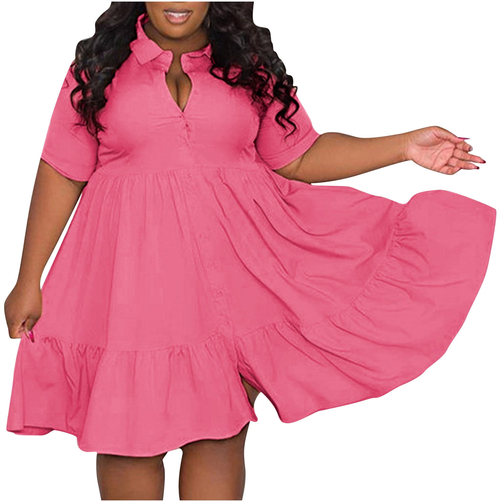 Plus Size Pink Casual Dresses Plus Size Wholesale Fashion A-Line