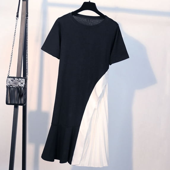 Casual Dresses for Women Fashion Women Casual Short Sleeve Ladies Patchwork Long Mermaid Dress Floral Print Ruffle Puff Sleeve High Waist Midi Beach Dresses