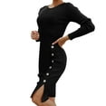 Casual Dresses for Women Knee Length Long Sleeve Solid Color Vent
