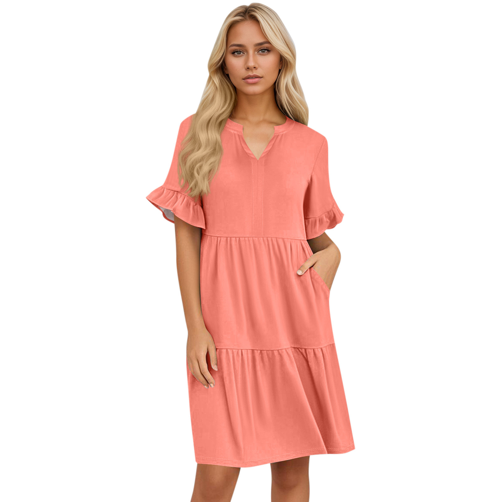 V Neck Mother Of The Bride Dress - Long Lace Sequin Gown With Short Sleeves & Built-In Bra