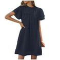 thumbnail image 1 of Casual Dresses For Women, Smocked Casual Round Neck Loose Double Layer Short Sleeve Swiss Dot Lace Short Sundress Shoes Women Mini Dresses Wedding Guest Formal Sundresses (XL, Navy) ZMTing, 1 of 5