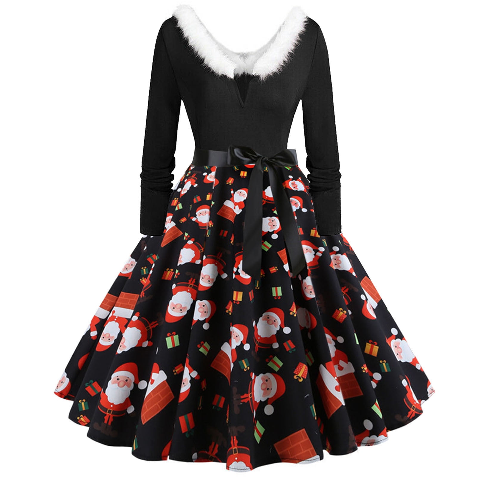 Casual Dresses for Women,Women Vintage Furry V Neck Long Sleeve