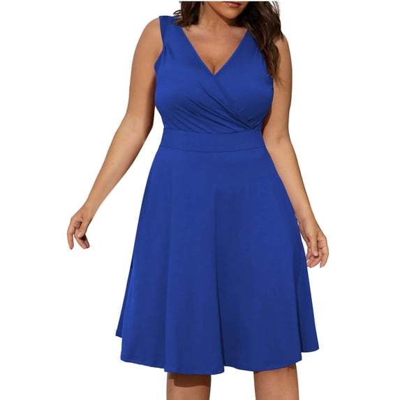 Casual Dresses for Women Women's Plus Size Summer Midi Dresses Casual Wrap V Neck Short Sleeve/Sleeveless Sundress Plain A-Line High Waist Bodycon Tank Dresses