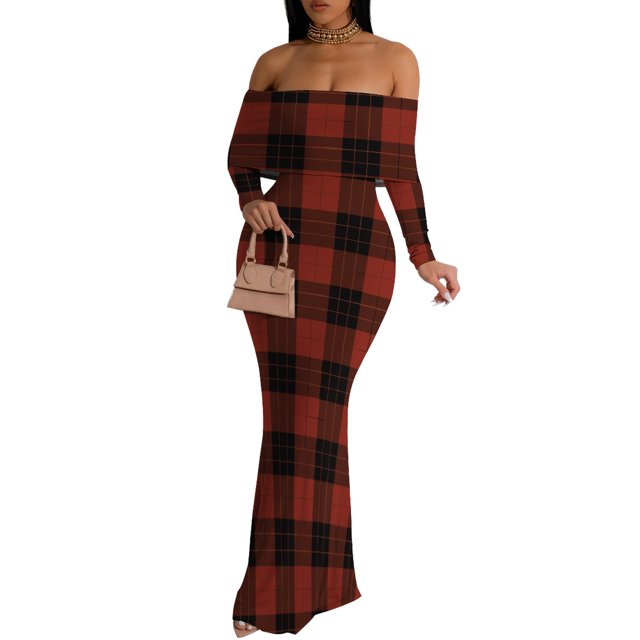 Casual Dresses for Curvy Women Long Sleeve Strapless Colorful Floor