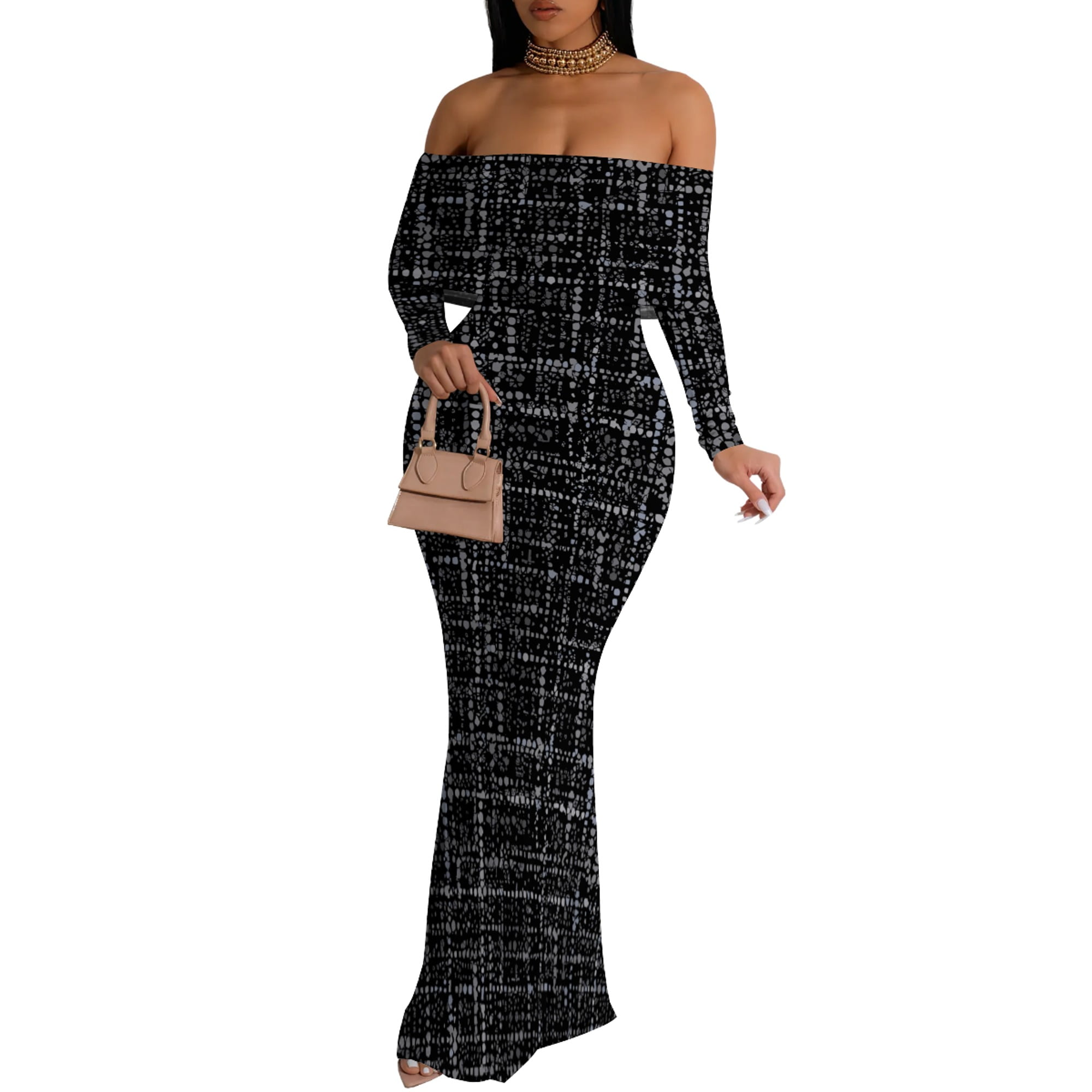 Casual Dresses for Curvy Women Long Sleeve Strapless Colorful Floor