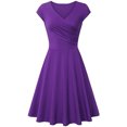thumbnail image 1 of Casual Dresses for Women A Line Cap Short Sleeve V Neck Solid Color Summer Swing Dress, 1 of 3