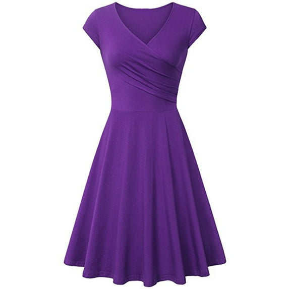 Casual Dresses for Women A Line Cap Short Sleeve V Neck Solid Color Summer Swing Dress
