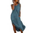 thumbnail image 1 of Casual Dresses for Women And Linen Solid Color Causal Turndown Collar Sleeveless Button Dress Floral Vocation Beach Sundress, 1 of 6