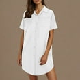 thumbnail image 1 of Casual Dresses for Women Clearance, Women's Summer Button Up Shirt Skirt With A Collar Made Of And Linen Mini Dress Shirt Dress(White,L), 1 of 8