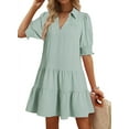 thumbnail image 1 of Casual Dresses for Women Lapel Collared V Neck Mid Sleeved Pleated Summer Dresses for Women 2025 Midi Dresses Light Green S, 1 of 8