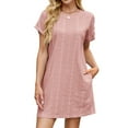 thumbnail image 1 of Casual Dresses for Women Ruffle Cap Sleeve Shift Dresses V Neck Short Sleeves Solid Color Flowy Summer Sundresses Dark Powder M, 1 of 9