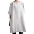thumbnail image 1 of Casual Dresses for Women Short Sleeve Cotton Linen Comfy Short T Shirts Dress V Neck Solid Loose Mini Dress Tops Blouse, 1 of 5