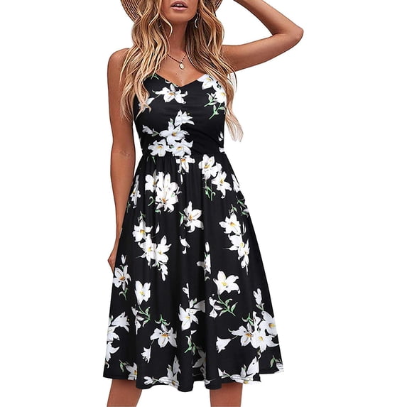 Casual Dresses for Women Sleeveless Cotton Summer Beach Dress A Line Spaghetti Strap Sundresses with Pockets