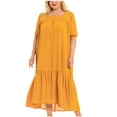 thumbnail image 1 of Casual Dresses for Women Solid Color Plus Size Crewneck Short Sleeve Swing Dress Ladies Soft Beach Summer Dresses, 1 of 8