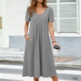 thumbnail image 1 of Casual Dresses for Women Solid Color Womens Dresses Spring V-Neck Short Sleeved Dresses for Women with Pocket Plus Size Dresses, Gray-S, 1 of 6