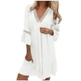 thumbnail image 1 of Casual Dresses for Women Summer Cute Bell Half Sleeve Baby Doll Dress Hollowed Lace Patchwork V Neck Loose Dress, 1 of 5