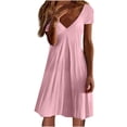 thumbnail image 1 of Casual Dresses for Women V Neck A Line Solid/Floral Tunic Dress Short Sleeve Loose Comfy Knee Length T Shirts Dress, 1 of 5