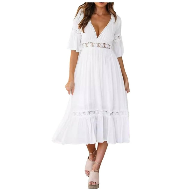 Casual Dresses for Women Wedding Guest Dresses Women Fashion White Deep