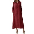 thumbnail image 1 of Casual Dresses for Women Winter Fall Long Sleeve Fashion Solid Color Round Button Up Midi Length Loose Dress, 1 of 5