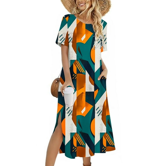 Women Casual Summer Dresses Solid Loose Casual Fashion Long Sleeved DressLong Sleeved Neck Dress