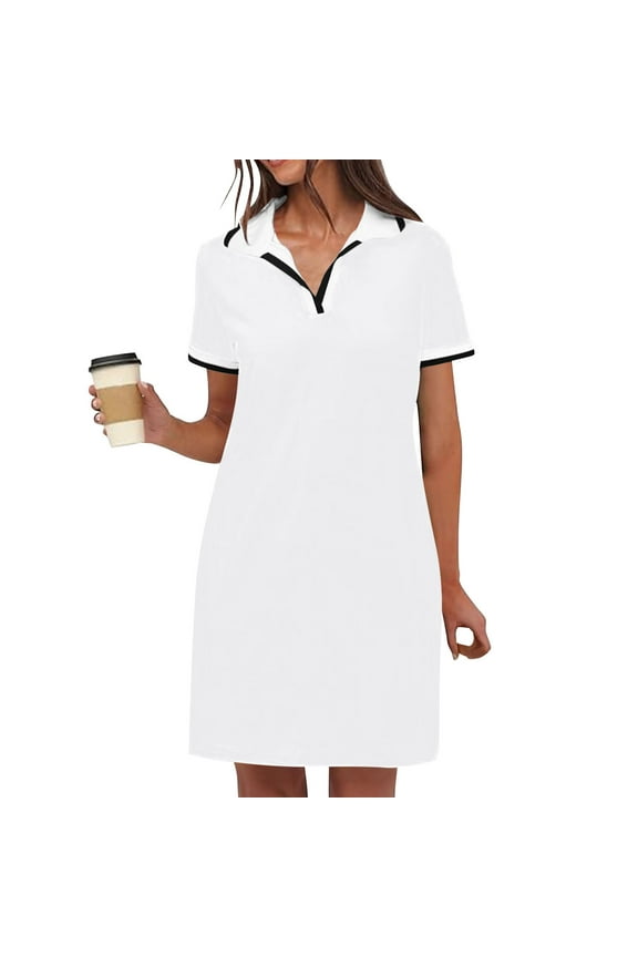 Casual Dresses for Women, Women’s Solid Dresses Short Sleeve V Neck Casual Summer Tennis Golf Mini Shirt Dress With Pockets