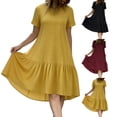 thumbnail image 1 of Casual Dresses for Women Women's Summer Solid Color Round Neck Short Sleeve Ruffle Midi Dress Yellow Xl, 1 of 6