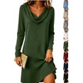 thumbnail image 1 of Casual Dresses for Women Zaewscy Fashion Women Casual Solid Fitted Dress Long Sleeve Turtleneck Dress Green XXL, 1 of 9