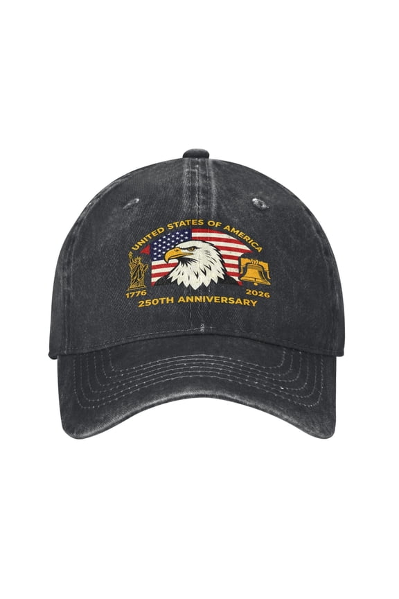 Casual Eagle Baseball Cap with 250th Anniversary,Denim USA Flag Hat Gifts for Men Women Daily Outdoor Wear