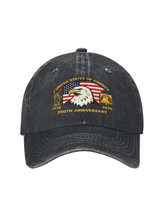 Casual Eagle Baseball Cap with 250th Anniversary,Denim USA Flag Hat Gifts for Men Women Daily Outdoor Wear