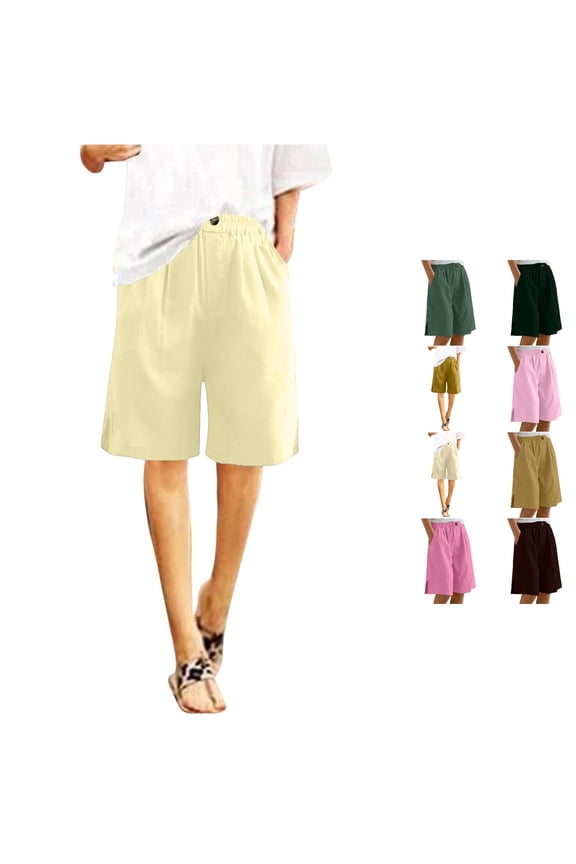 Casual Elastic Waist Split Shorts with Pockets for Summer Daily Wear Womens Dress Casual Pants S