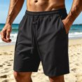 thumbnail image 1 of Casual Elastic Waist Straight Leg Shorts Summer Beach Blend Lightweight Comfortable Solid Color Loose Fit, 1 of 4