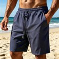 thumbnail image 1 of Casual Elastic Waist Straight Leg Shorts Summer Beach Blend Lightweight Comfortable Solid Color Loose Fit, 1 of 4