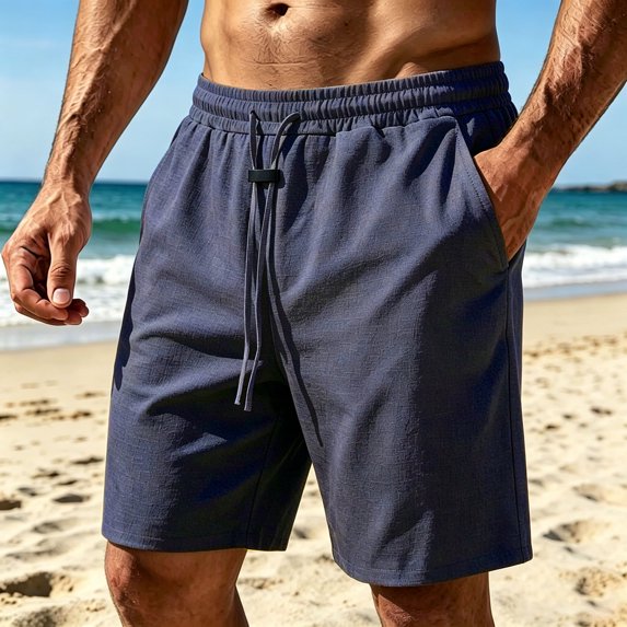 Casual Elastic Waist Straight Leg Shorts Summer Beach Blend Lightweight Comfortable Solid Color Loose Fit
