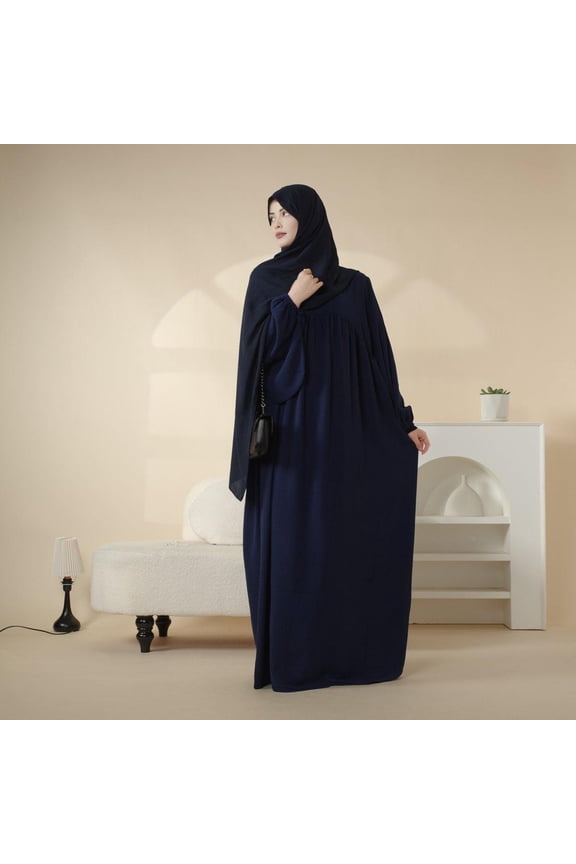 Casual Elegant Reversible Crepe Muslim Abaya Solid color loose soft durable round neck long sleeve dresses for women