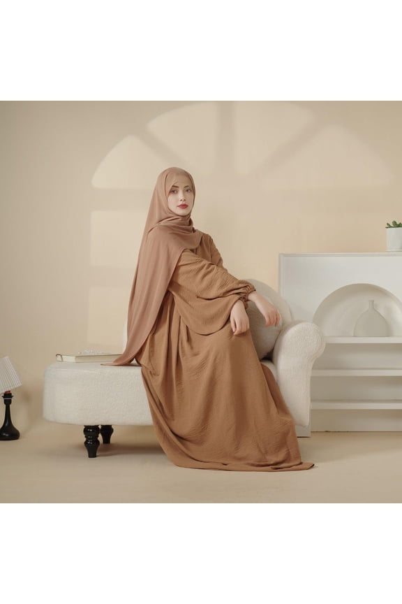 Casual Elegant Reversible Crepe Muslim Abaya Solid color loose soft durable round neck long sleeve dresses for women