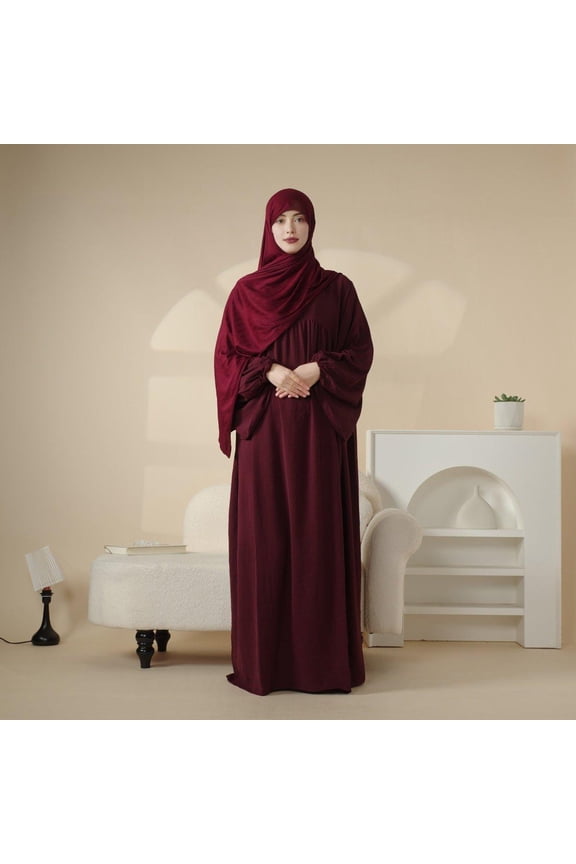 Casual Elegant Reversible Crepe Muslim Abaya Solid color loose soft durable round neck long sleeve dresses for women