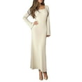 thumbnail image 1 of QHFBli Women's Sweater Dress 2025 Fall Winter Long Sleeve Square Neck Pleated Wedding Guest Knit Midi Dresses, 1 of 4