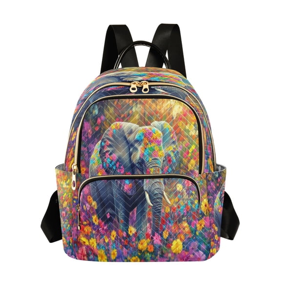 Casual Elephant Flowers Colorful Backpack for School,College and Travel, Water Resistant Bookbag,