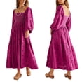 thumbnail image 1 of Casual Embroidered Maxi Dress for Women Square Neck Backless Smocked Ruffle Puff Sleeve Dress Summer Sundress, 1 of 7
